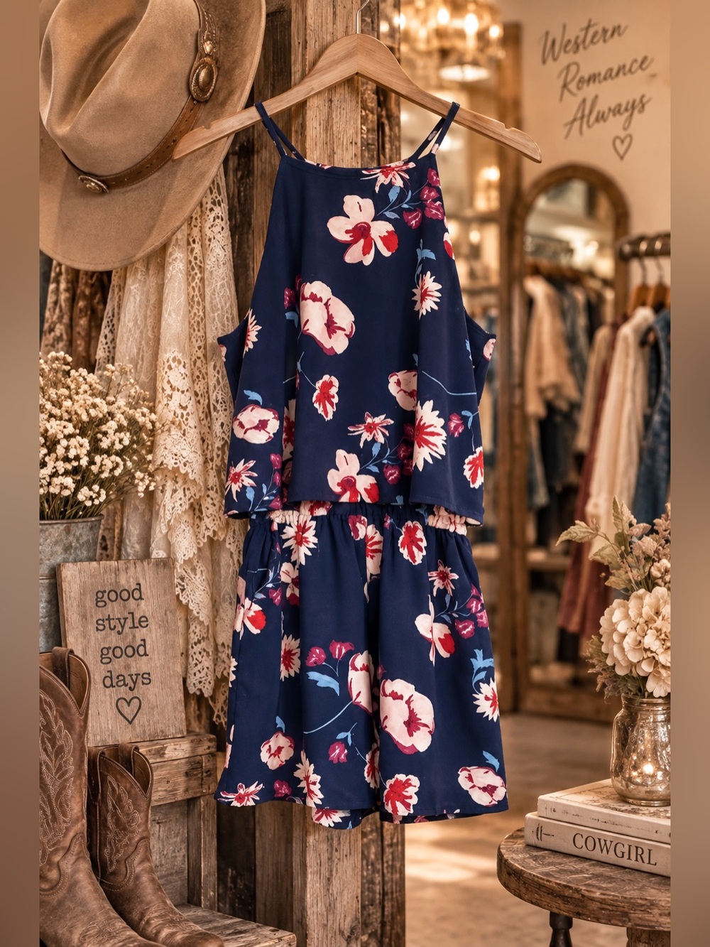 Mud Pie Palmer Floral Romper | Romantic Western Cowgirl. EUC. Small
